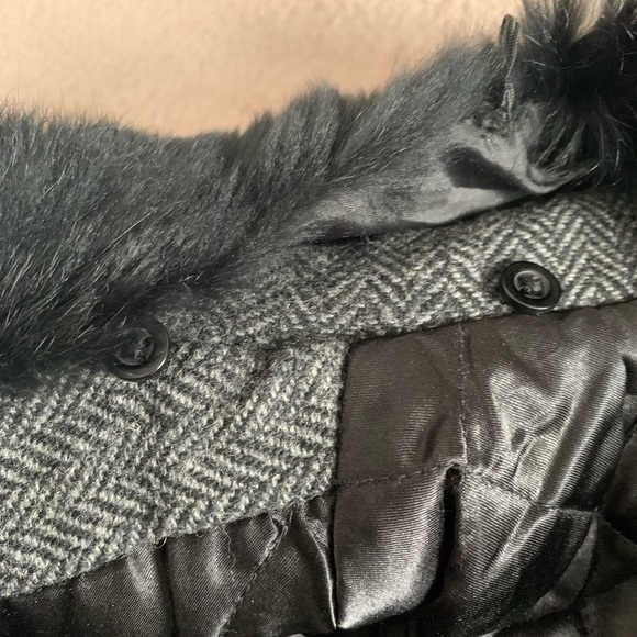 LaPense charcoal grey wool herringbone bike jacket/winter coat with fur collar - Picture 6 of 11